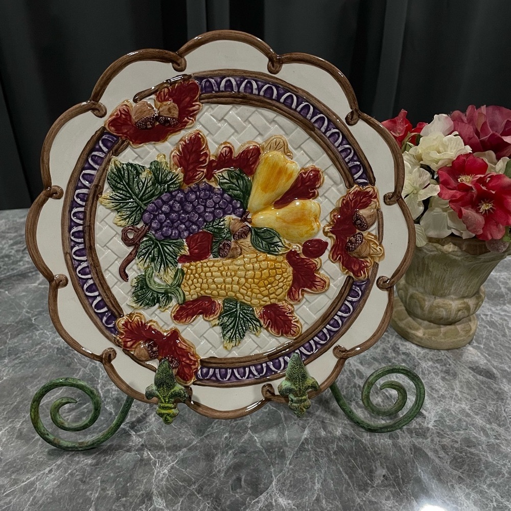💙 2 for $12 Harvest Time Fall Plate Decor Fitz & Floyd 1995 Thanksgiving